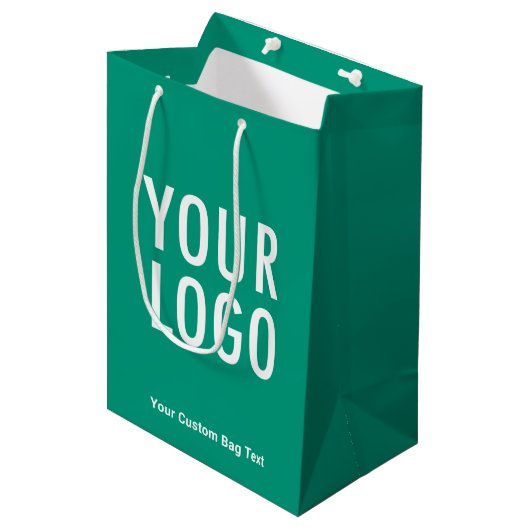 Smaragdgroene 28 cm cadeautas Aangepast logo Midde (Voorkant Gekanteld)
