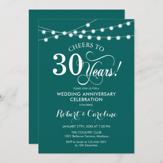 Smaragdgroene 30e trouwdag kaart (Voorkant / Achterkant)