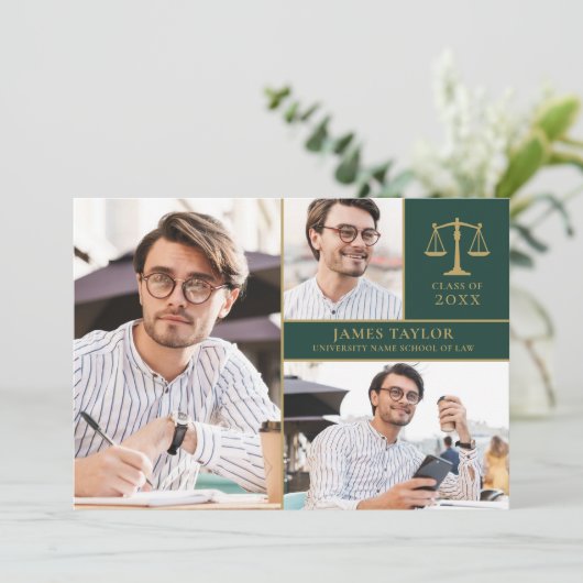 Smaragdgroene 3 Foto Rechtenstudie Afstudeerfeest  Kaart (Staand voorkant)