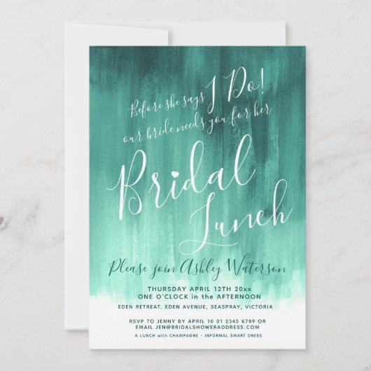 Smaragdgroene abstracte kunst bruids lunch kaart (Voorkant)