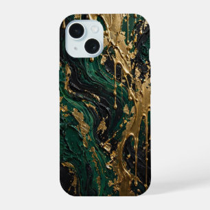 Smaragdgroene Afgrond - Luxe Groen Zwart en Gouden iPhone 15 Case