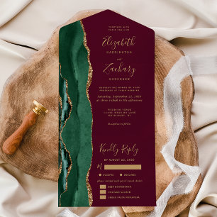 Smaragdgroene agaat burgundy maaltijd opties bruil all in one uitnodiging