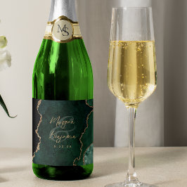 Smaragdgroene agaat gouden schrift bruiloft sparkling wijnetiket