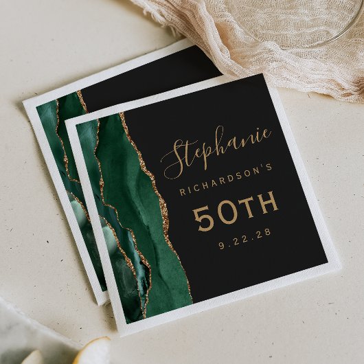 Smaragdgroene agaat gouden script donkere 50ste ve servet