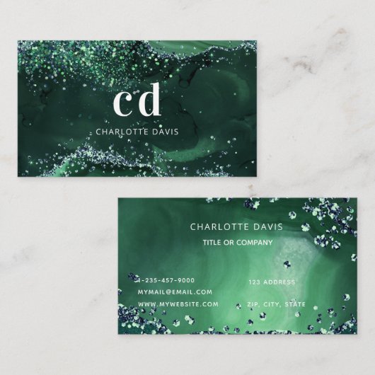 Smaragdgroene agaat marmeren monogram initialen visitekaartje (Voorkant / Achterkant)
