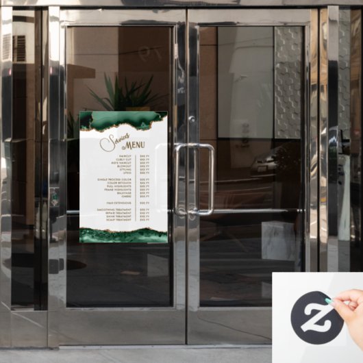 Smaragdgroene agaat op witte servicemenukaart raamsticker (Kantoordeur)