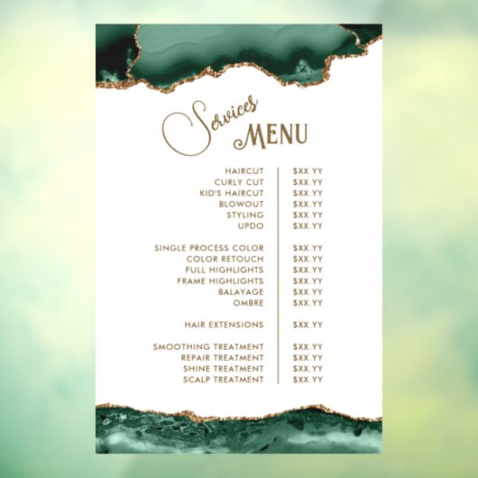 Smaragdgroene agaat op witte servicemenukaart raamsticker (Vel 3)