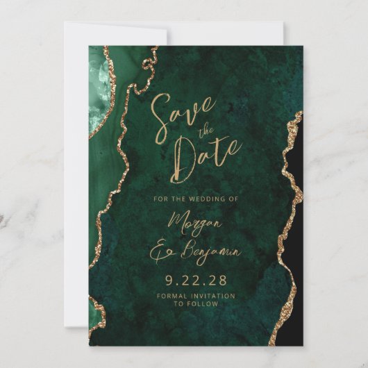 Smaragdgroene agaat script bruiloft Save the Date (Voorkant)
