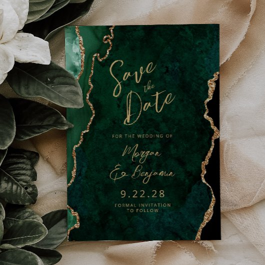Smaragdgroene agaat script bruiloft Save the Date