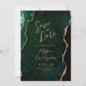 Smaragdgroene agaat script bruiloft save the date kaart (Voorkant)