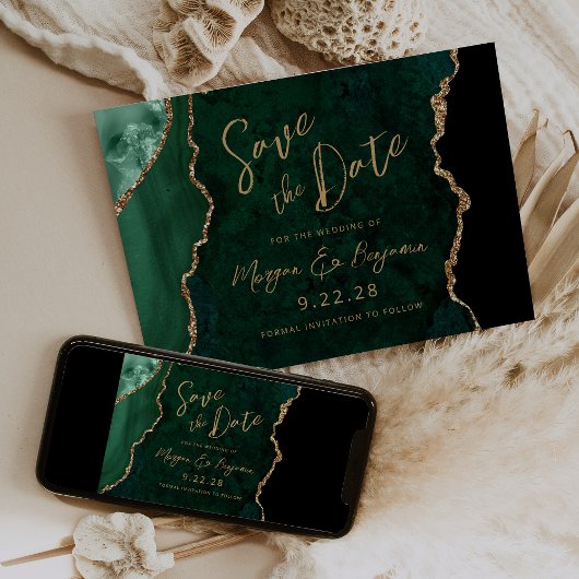 Smaragdgroene agaat scriptie trouwkaart 'Save the  Save The Date