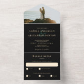 Smaragdgroene agaat zwart foto bruiloft all in one uitnodiging (Binnen)