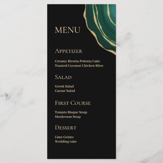 Smaragdgroene agaat zwart menu (Voorkant)