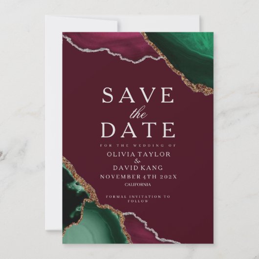 Smaragdgroene Agate Burgundy Save the Date  (Voorkant)