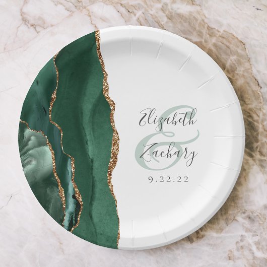 Smaragdgroene Agate Goud Witte Bruiloft Papieren Bordje