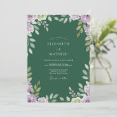 Smaragdgroene Amethyst Bladrijke Bruiloft Kaart (Staand voorkant)