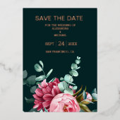 Smaragdgroene Aquarel Bourgondiérode Bloemen Bruil Folie Uitnodiging (Voorkant)