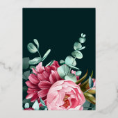 Smaragdgroene Aquarel Bourgondiérode Bloemen Bruil Folie Uitnodiging (Achterkant)