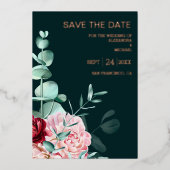 Smaragdgroene Aquarel Bourgondische Bloemen Bruilo Folie Uitnodiging (Voorkant)