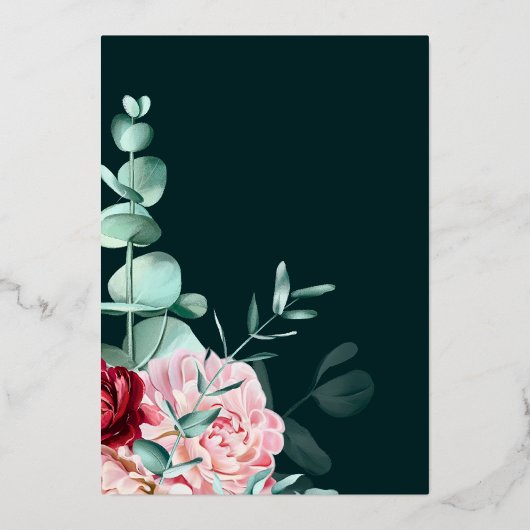 Smaragdgroene Aquarel Bourgondische Bloemen Bruilo Folie Uitnodiging (Achterkant)