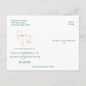 Smaragdgroene Aquarel & Goud Save the Date Aankondigingskaart (Achterkant)