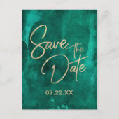 Smaragdgroene Aquarel & Goud Save the Date Aankondigingskaart (Voorkant)