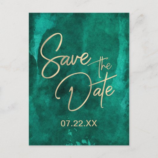 Smaragdgroene Aquarel & Goud Save the Date Aankondigingskaart (Voorkant)