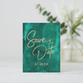 Smaragdgroene Aquarel & Goud Save the Date Aankondigingskaart (Staand voorkant)