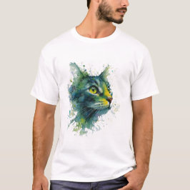 Smaragdgroene Aquarel Kattengezicht Moderne Kunst T-shirt
