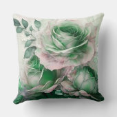 Smaragdgroene Aquarelroos Vergroot Kussen (Achterkant)