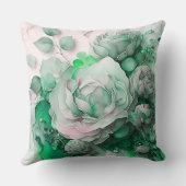 Smaragdgroene Aquarelroos Vergroot Kussen (Achterkant)
