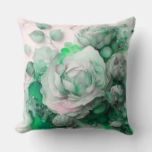 Smaragdgroene Aquarelroos Vergroot Kussen (Voorkant)