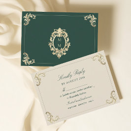 Smaragdgroene Barok Gouden Bruiloft RSVP Kaartje