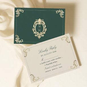Smaragdgroene Barok Gouden Bruiloft RSVP Kaartje