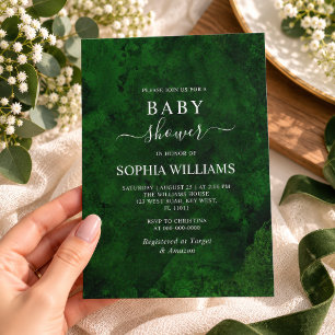 Smaragdgroene begroeiing & Zilver Kalligrafie Baby Kaart