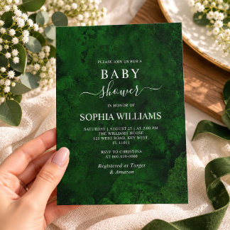Smaragdgroene begroeiing & Zilver Kalligrafie Baby Kaart