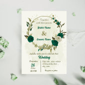 Smaragdgroene beige bloemen botanische bruiloft kaart