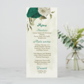 Smaragdgroene beige bloemen botanische bruiloft menu (Staand voorkant)