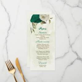 Smaragdgroene beige bloemen botanische bruiloft menu