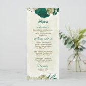 Smaragdgroene beige bloemen botanische bruiloft menu (Staand voorkant)