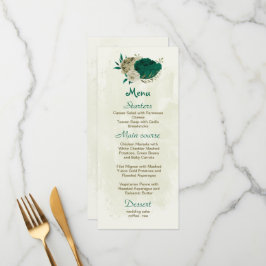 Smaragdgroene beige bloemen botanische bruiloft menu