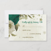 Smaragdgroene beige bloemen botanische bruiloft RSVP kaartje (Voorkant)