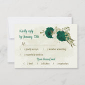 Smaragdgroene beige bloemen botanische bruiloft RSVP kaartje (Voorkant)