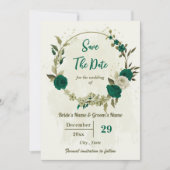 Smaragdgroene beige bloemen botanische bruiloft save the date (Voorkant)