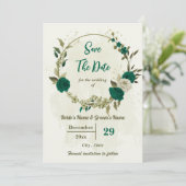 Smaragdgroene beige bloemen botanische bruiloft save the date (Staand voorkant)