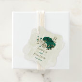 Smaragdgroene beige bloemen bruiloft bedankjes labels (In situ)