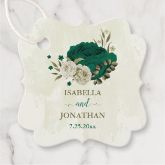 smaragdgroene beige bloemen bruiloft bedankjes labels