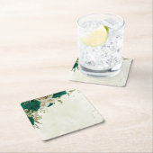 Smaragdgroene beige bloemen bruiloft kartonnen onderzetters (Insitu)