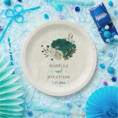 Smaragdgroene beige bloemen bruiloft papieren bordje (Feest)