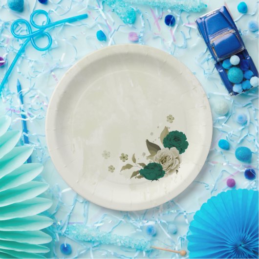 Smaragdgroene beige bloemen bruiloft papieren bordje (Feest)